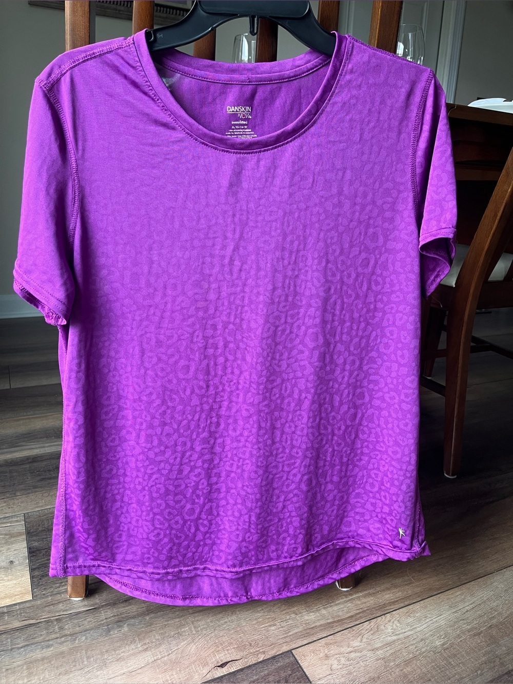 Danskin Now XL Purple Short-Sleeve Crew Neck Tee with Burnout Leopard Print